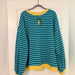 Amazon Teal and Yellow Striped Sweatshirt